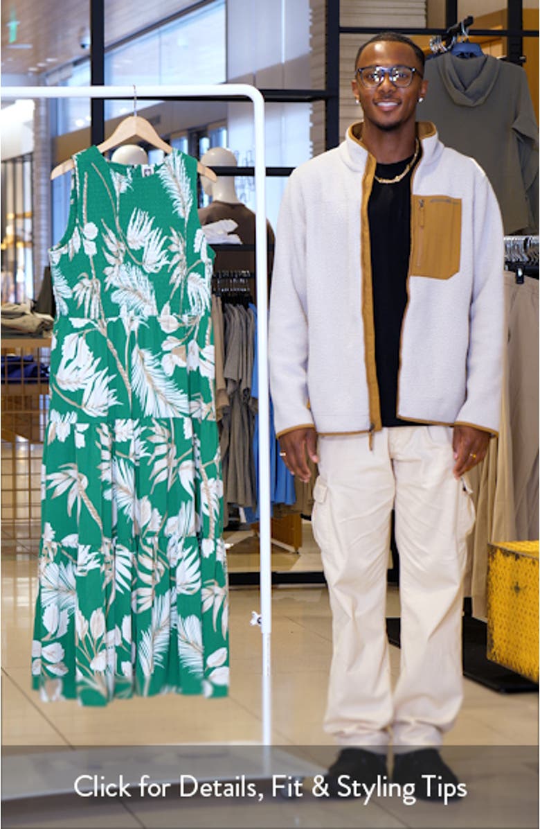 Palm Print Smocked Tiered Maxi Dress, sales video thumbnail