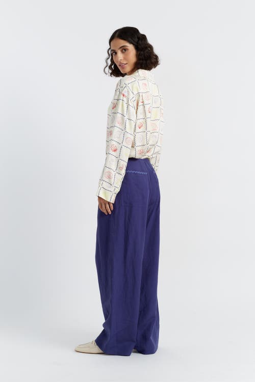 Shop Chinti & Parker Linen Blend Wide Leg Trousers In Admiral Blue