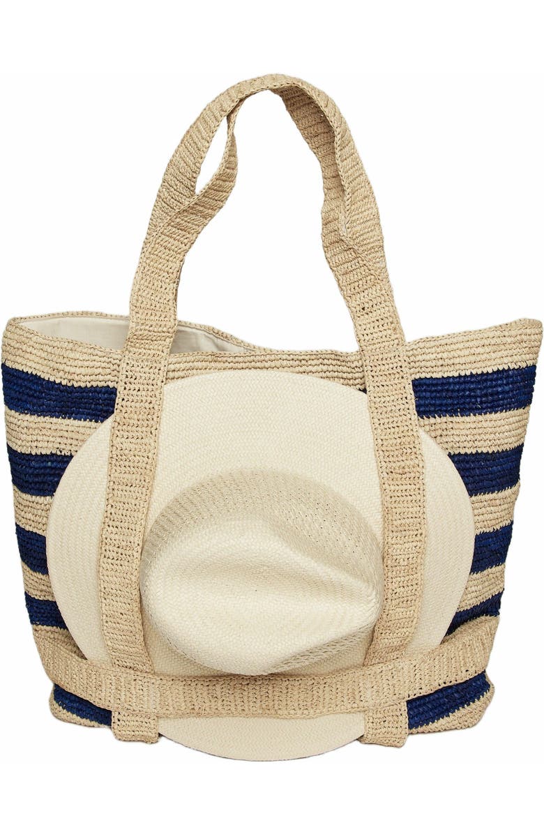Hat Attack The Original Straw Traveler Bag, Main, color, Natural/Navy Stripe
