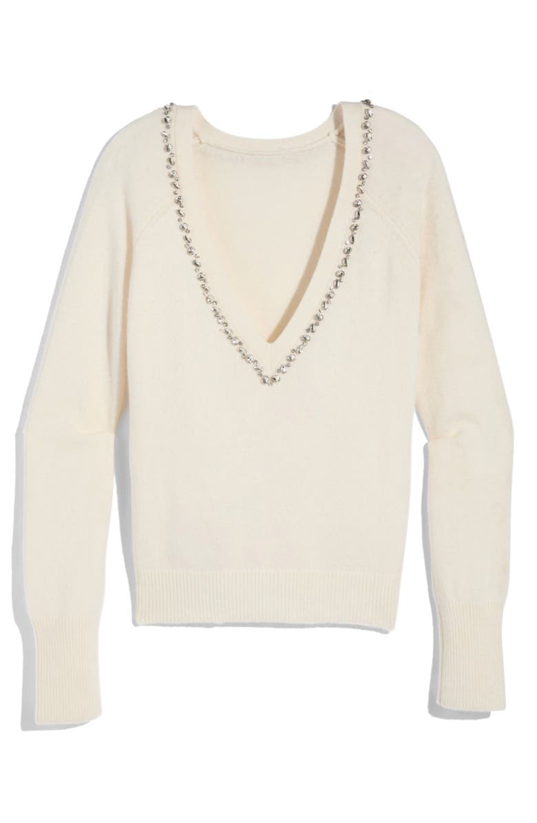 vineyard vines Rhinestone Embellished Wool Blend V-Neck Sweater, Alternate, color, Marshmallow