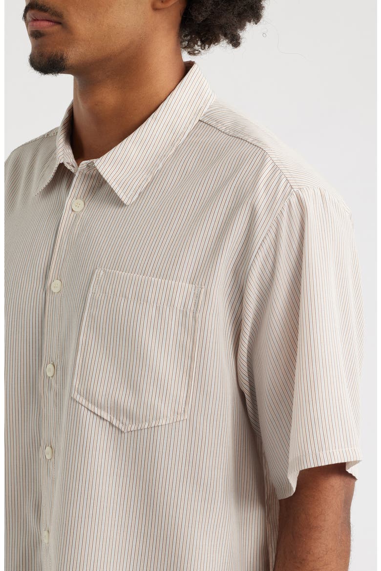 Banquet Stripe Short Sleeve Button-Up Shirt, Alternate, color, CREAM STRIPE