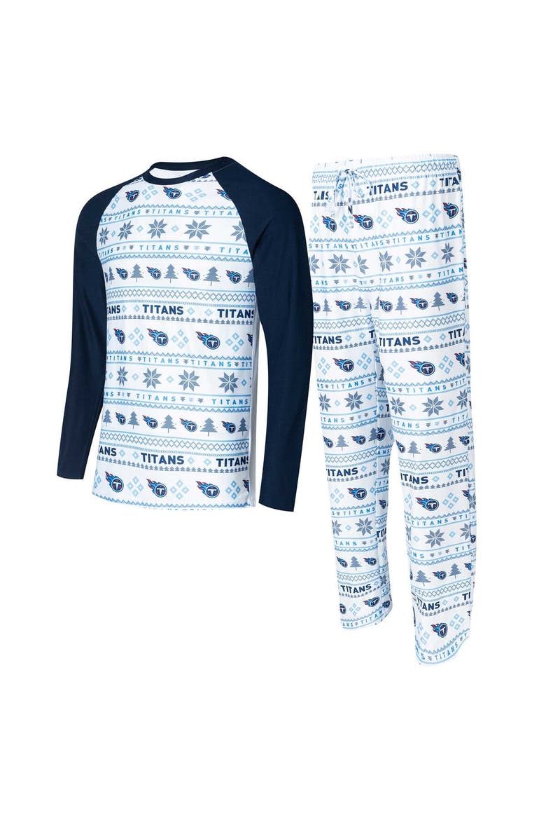 Men's Concepts Sport White/Navy Tennessee Titans Tinsel Raglan Long Sleeve T-Shirt & Pants Sleep Set, Main, color, White
