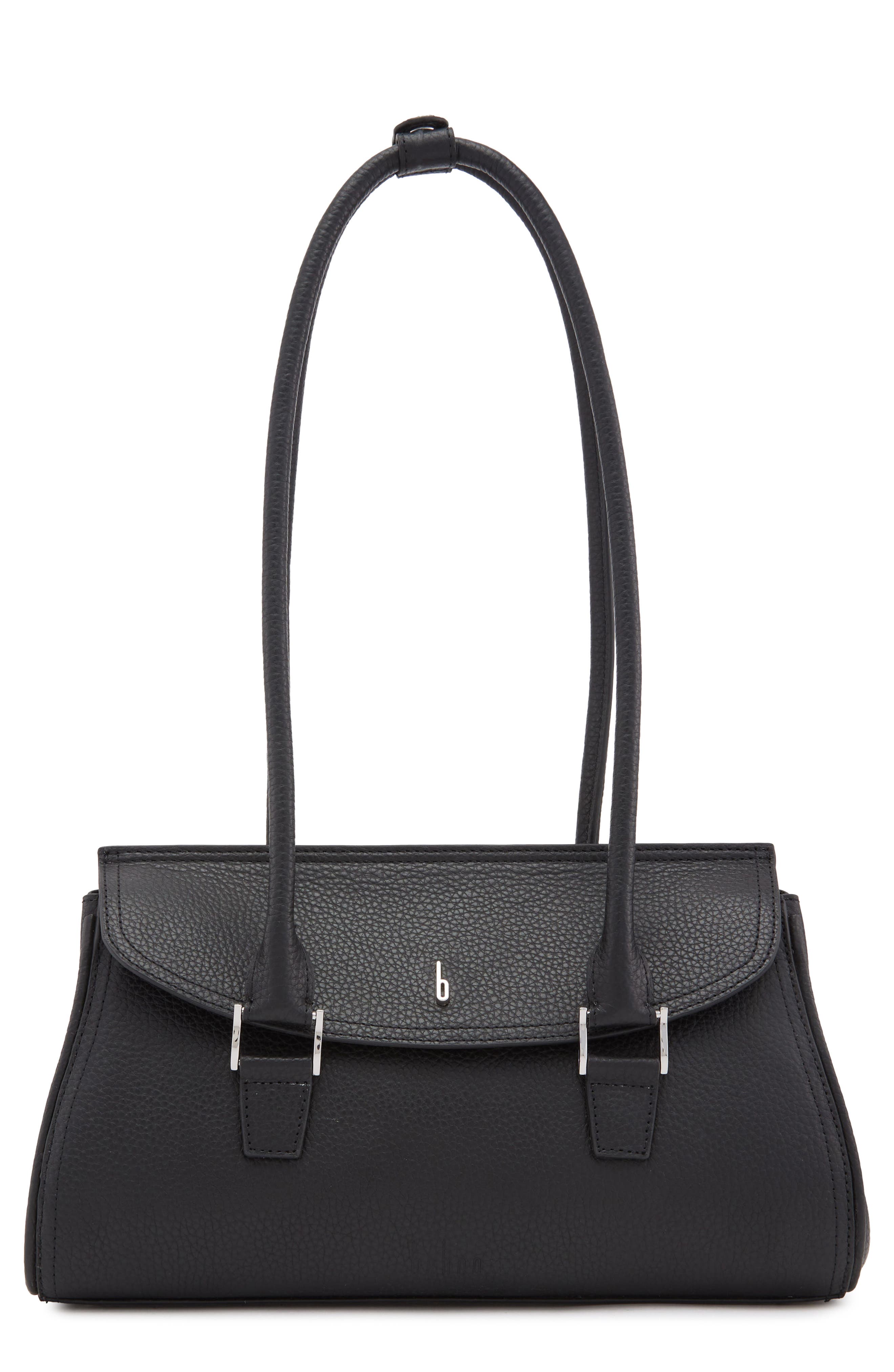 behno Coco Baguette Pebble Leather Shoulder Bag, Main, color, Black