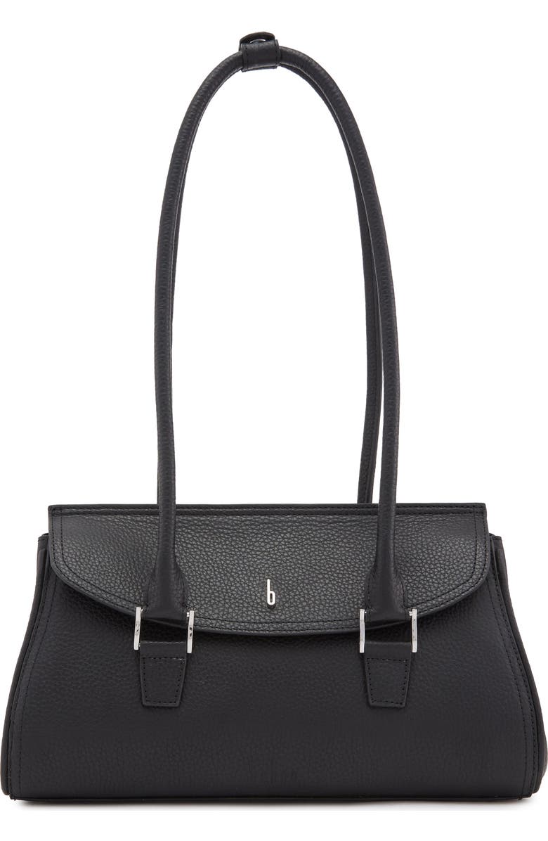 behno Coco Baguette Pebble Leather Shoulder Bag, Main, color, Black