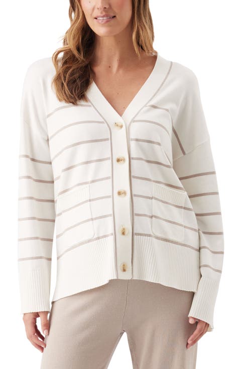Ellis Stripe Knit Button Up Maternity Cardigan