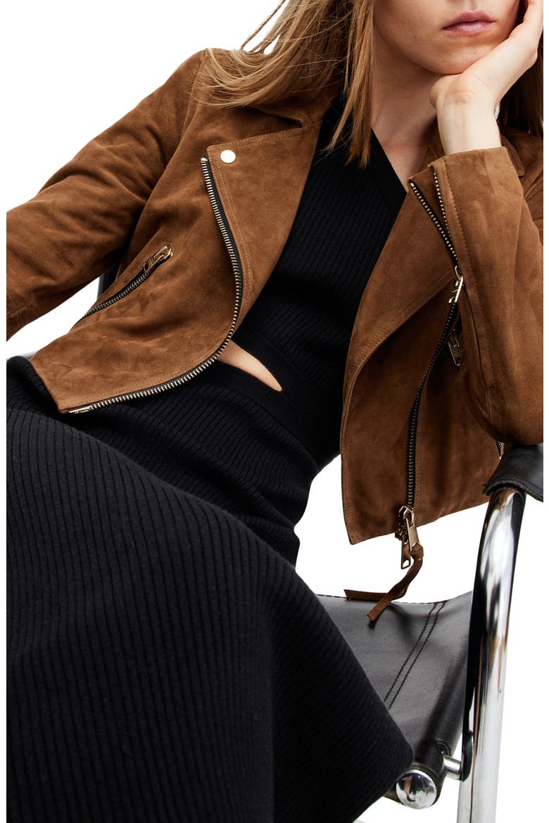Dalby Crop Suede Moto Jacket, Alternate, color, SUGAR BROWN