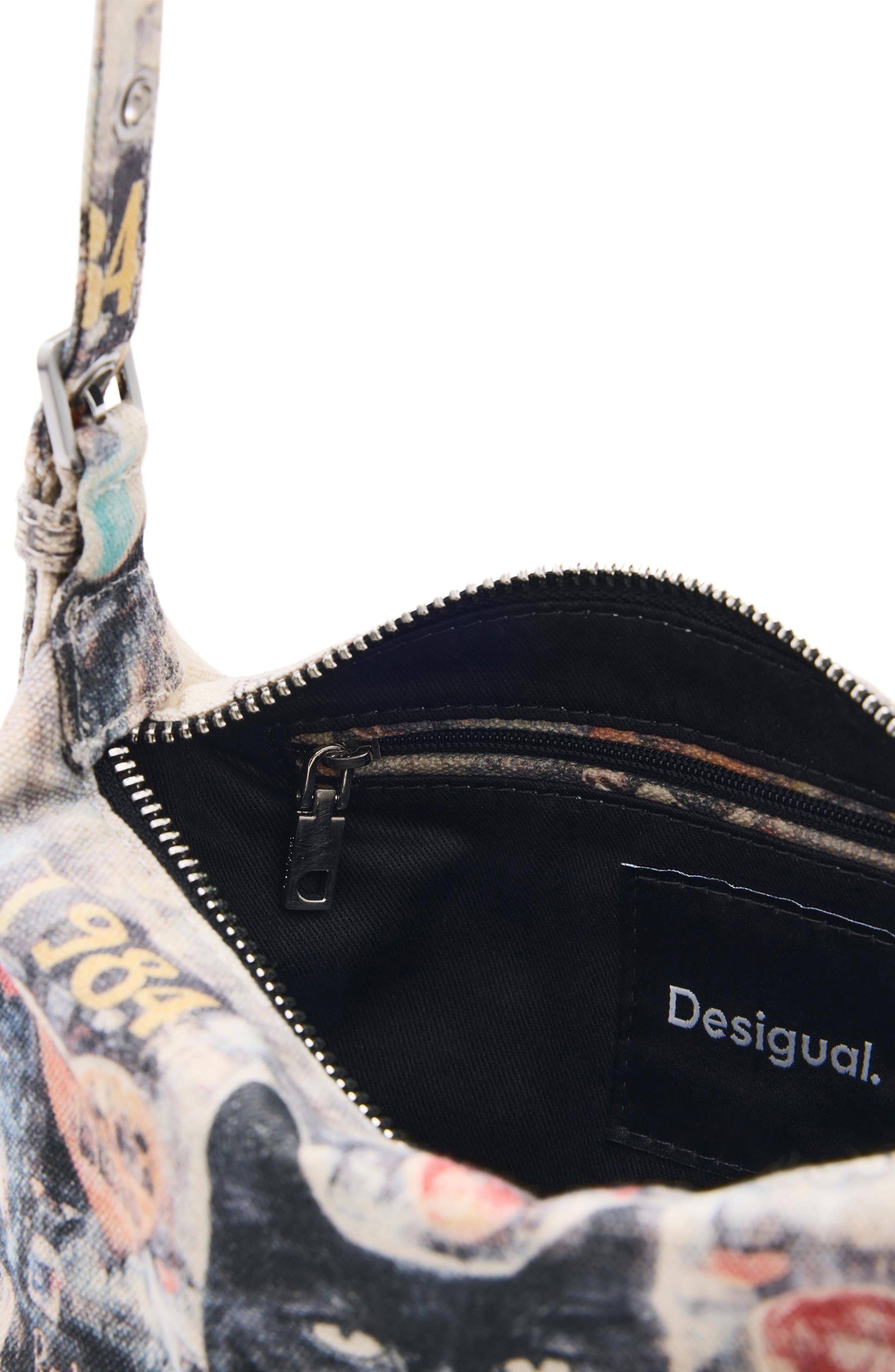 Mixed Print Denim Shoulder Bag, Alternate, color, IVORY MULTI