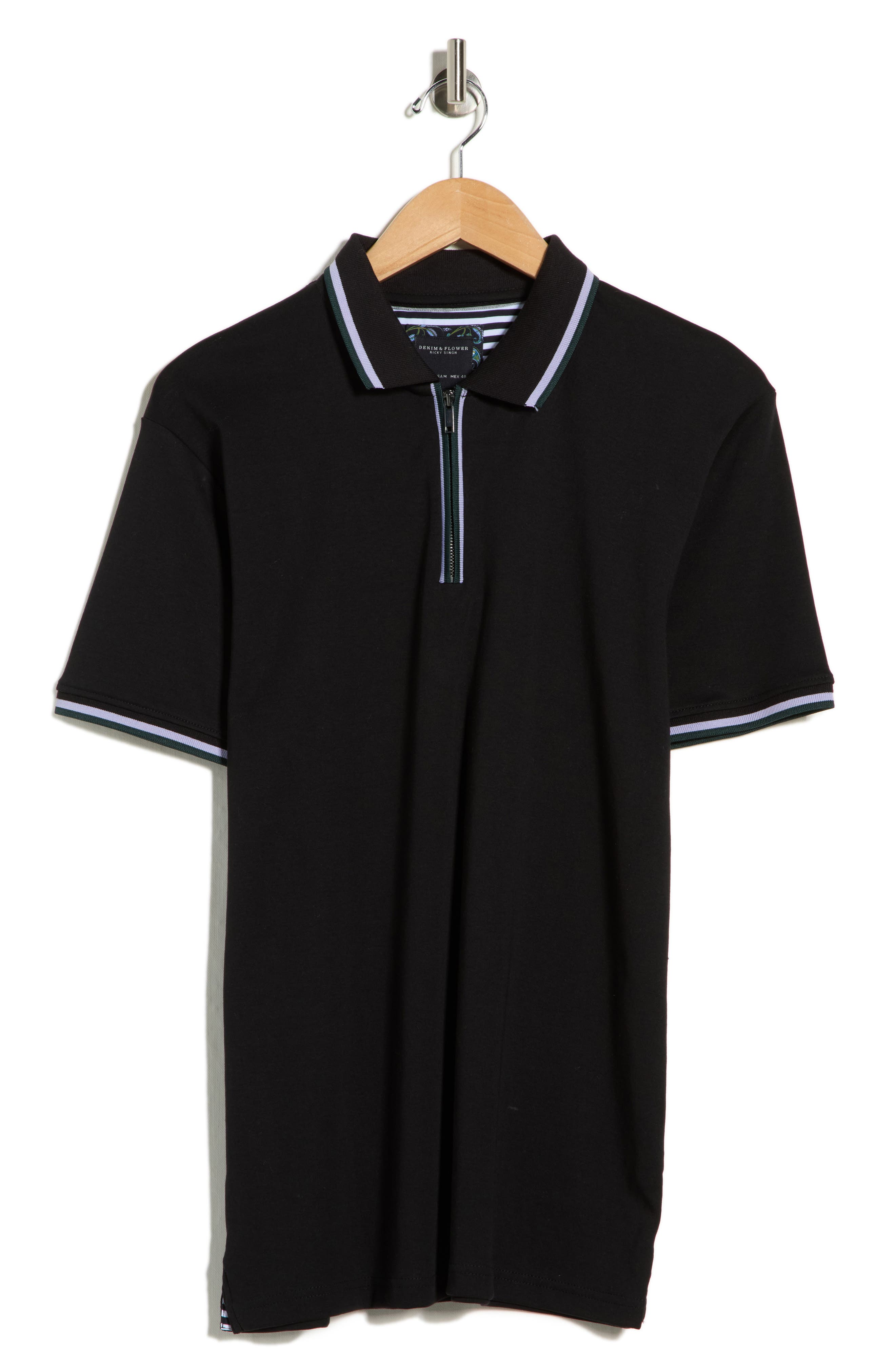 DENIM AND FLOWER Tipped Quarter Zip Polo