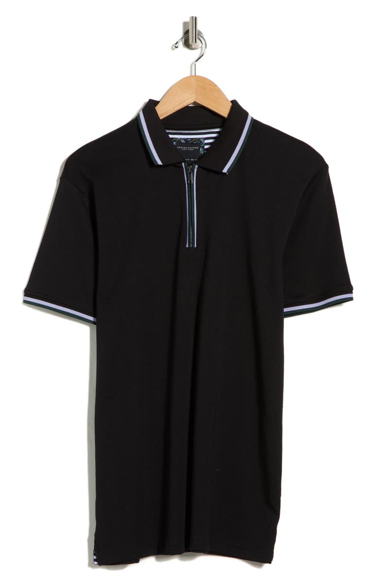 DENIM AND FLOWER Tipped Quarter Zip Polo, Main, color, Black