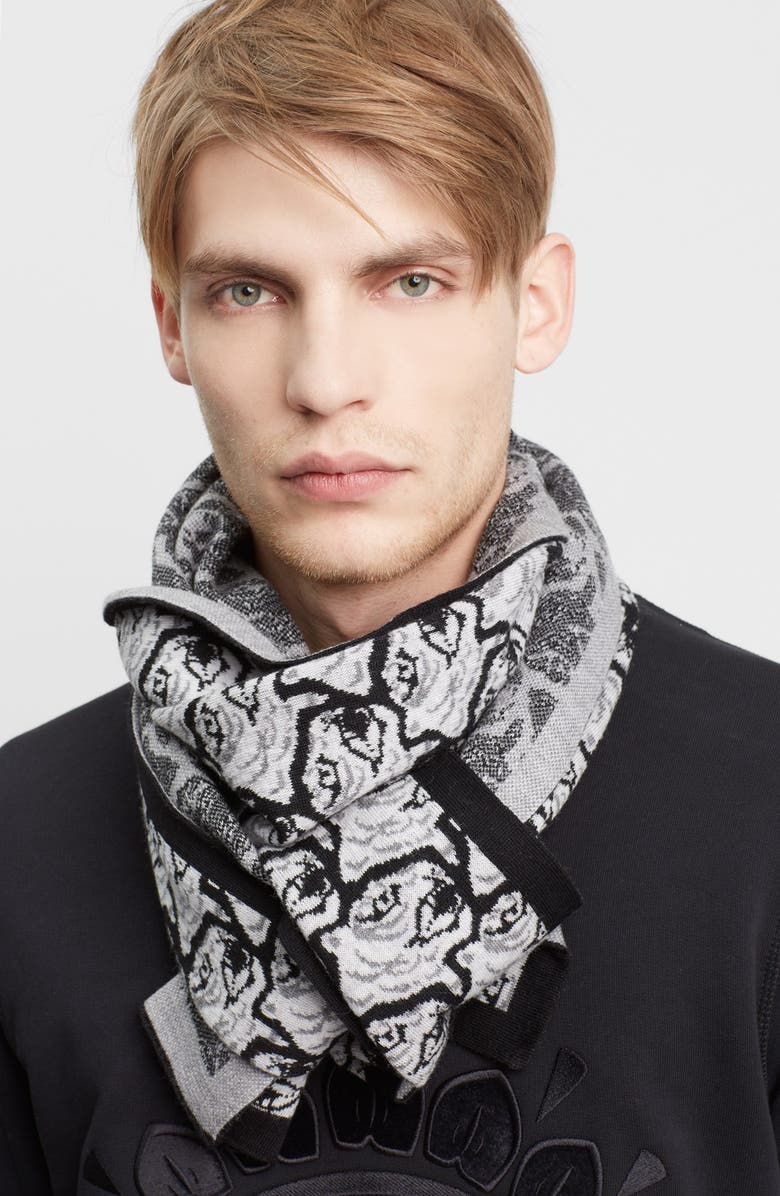 KENZO Allover Tiger Jacquard Wool Scarf, Alternate, color, 