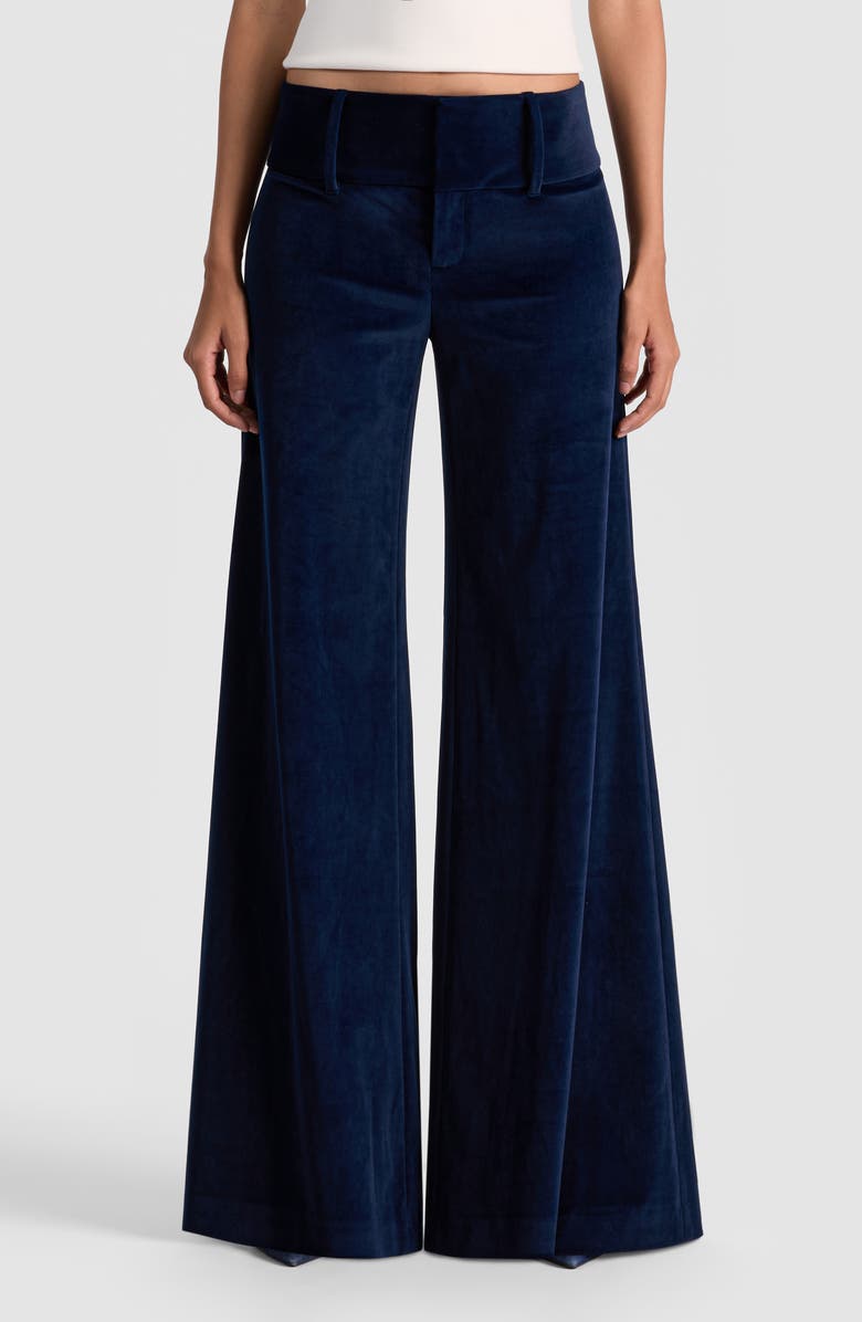 Alice + Olivia Olivia Velvet Low Rise Flare Leg Pants, Main, color, Dark Midnight Blue