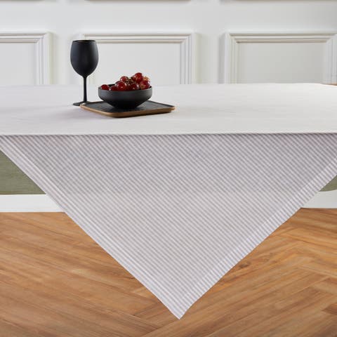 Linen Table Throw 52 x 52 Inch for Dining Table, Holiday and Everyday Table Decor - Narrow Stripe