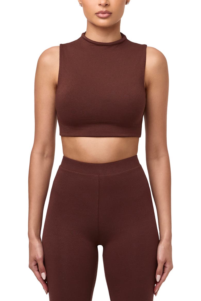 Mock Neck Crop Tank, Main, color, CHOCOLATE