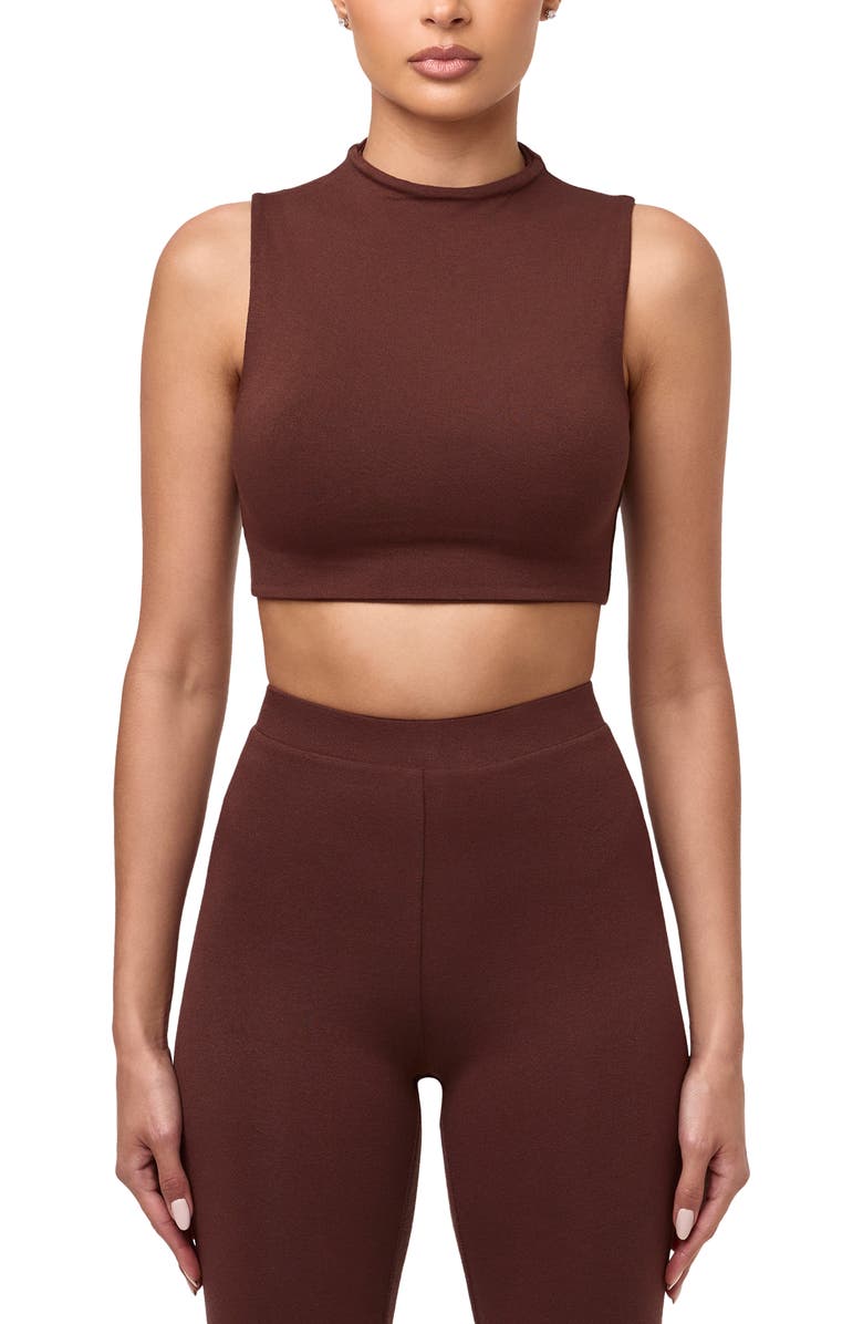 Naked Wardrobe Mock Neck Crop Tank, Main, color, Chocolate