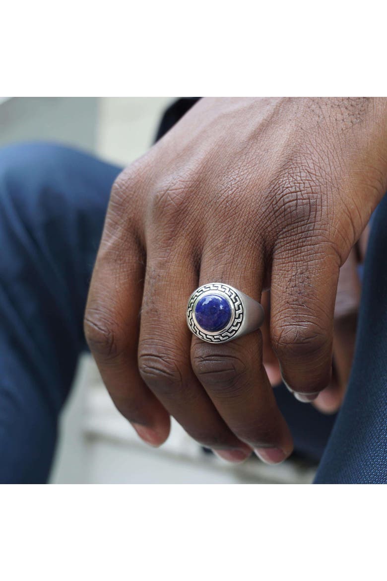 Dark Blue Sodalite Sterling Silver Signet Men Ring, Alternate, color, Silver