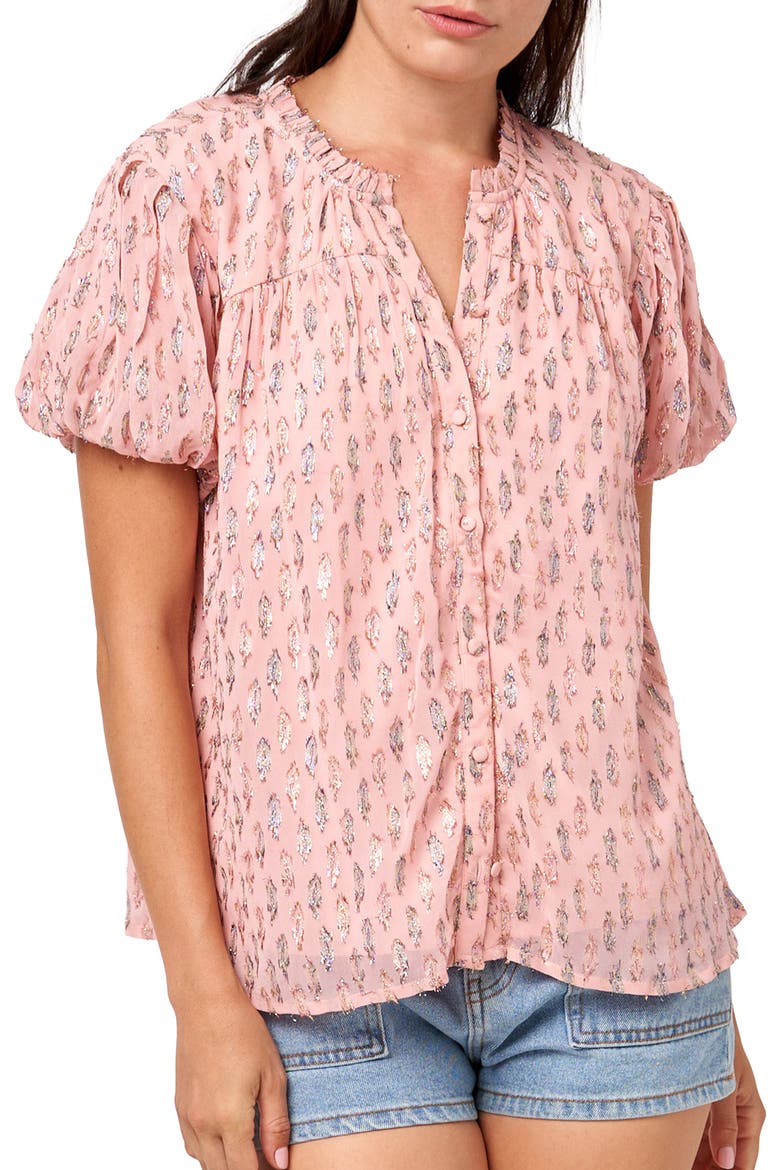 Charley Puff Sleeve Button-Up Top, Alternate, color, PINK
