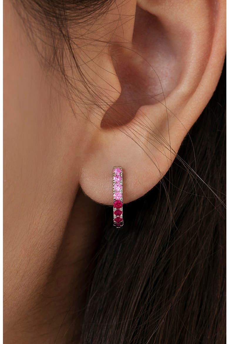 Small Multi Cubic Zirconia Huggie Earrings, Alternate, color, Pink