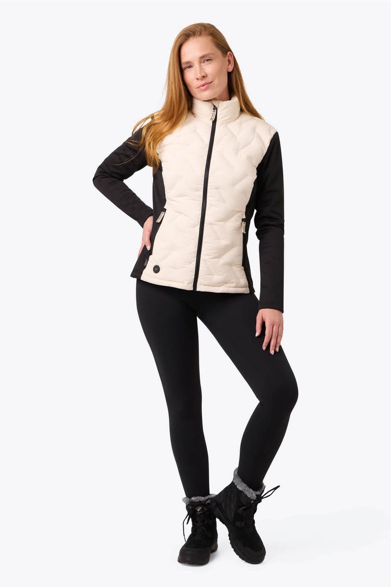 Aria Natural Down Hybrid Heated Jacket, Alternate, color, Black/Cream