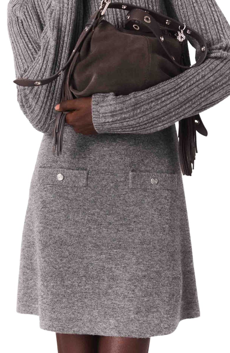 maje 2-in-1 knit mini dress, Alternate, color, Grey