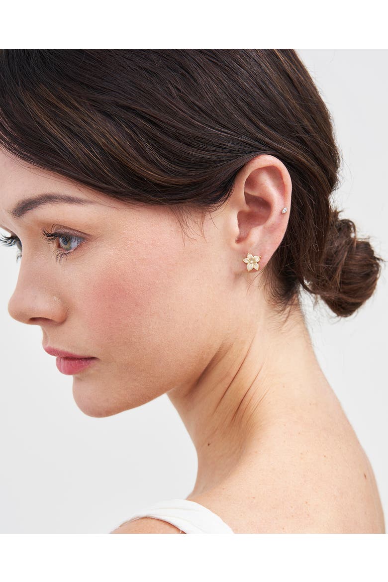 Jasmine & Pearl Stud Earrings, Alternate, color, Gold