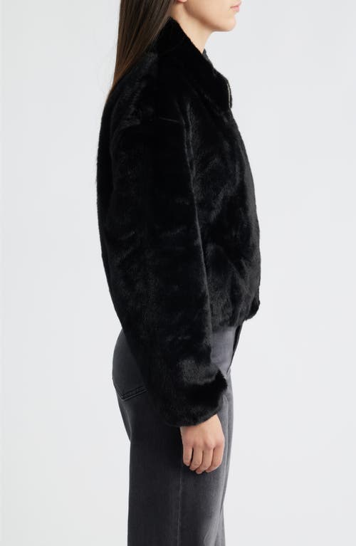 Cece Front Zip Crop Faux Fur Jacket In Black