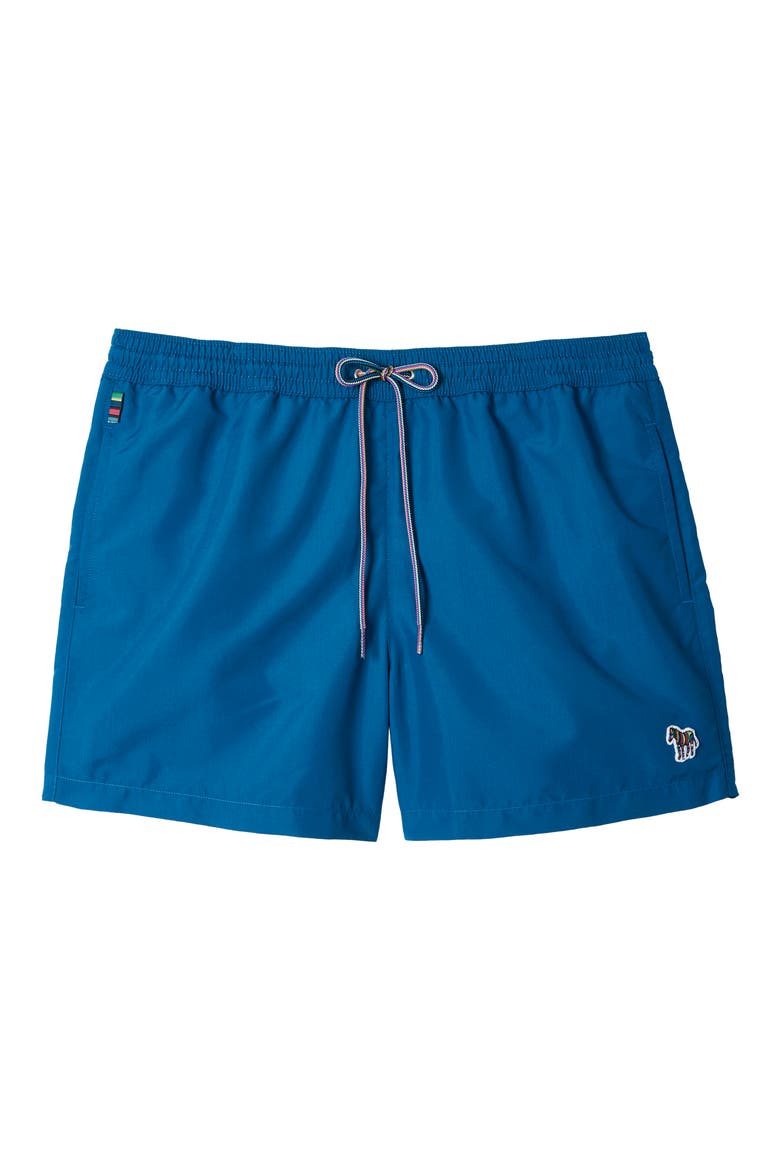 Zebra Logo Swim Trunks, Main, color, COBALT BLUE