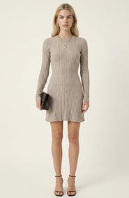 Modenaire Ribbed Knit Sweater Dress with Long Sleeves and Flared Hem Silhouette