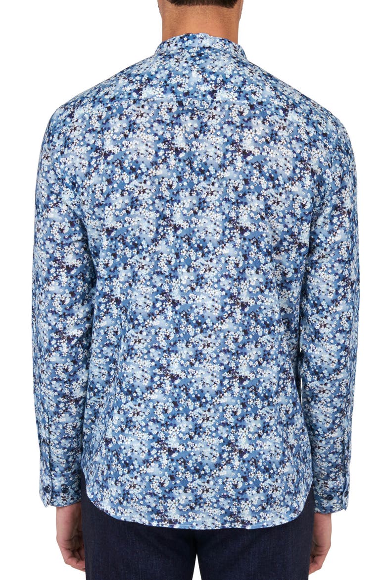 Poplar Cherry Blossom Floral Linen & Cotton Shirt, Alternate, color, BLUE