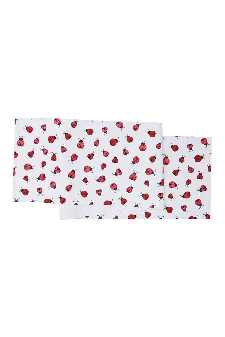 Ladybug Printed 100% Cotton White Table Runner 14" x 72", Main, color, Red