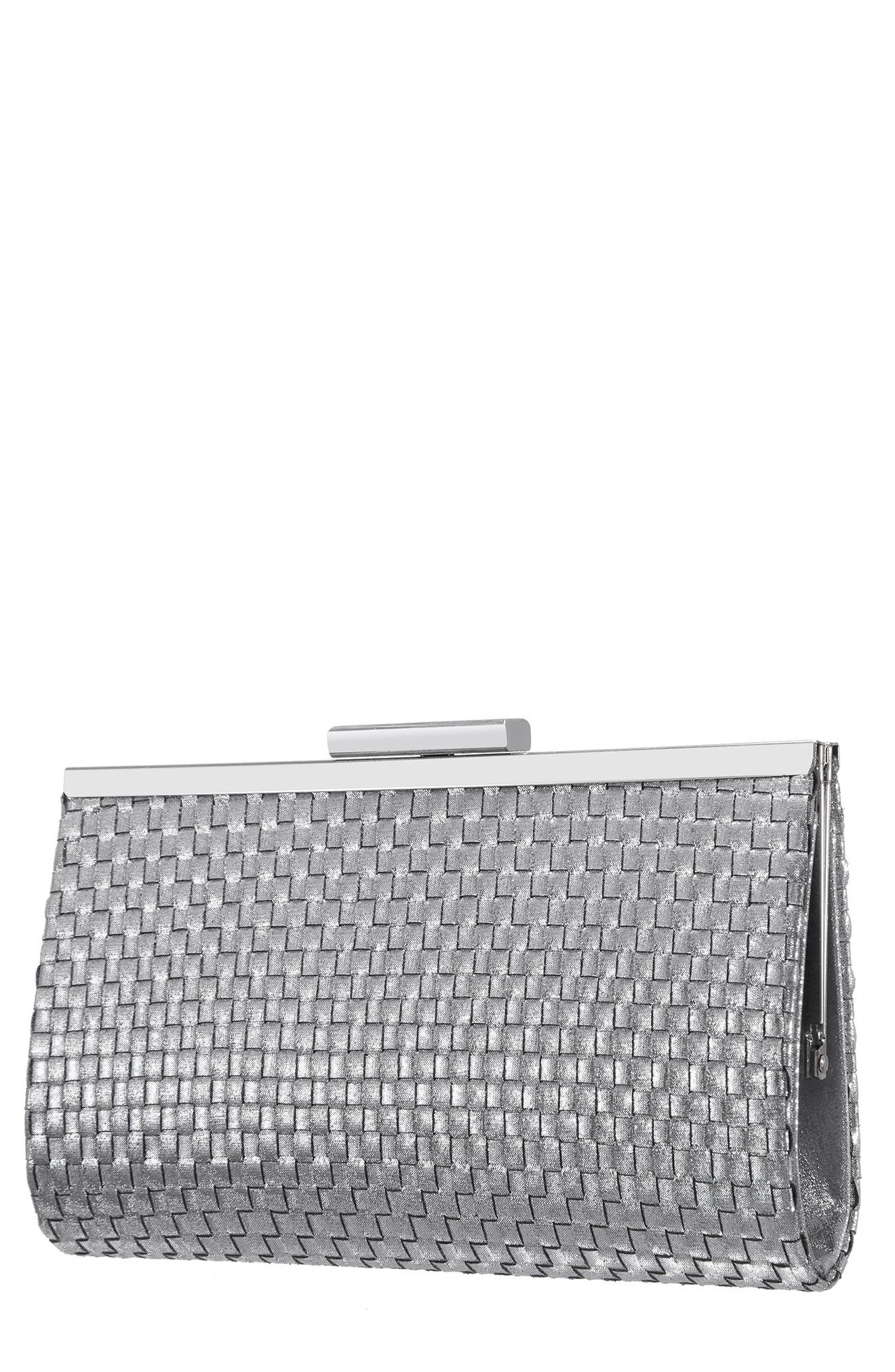 Lena Woven Frame Clutch, Alternate, color, SILVER