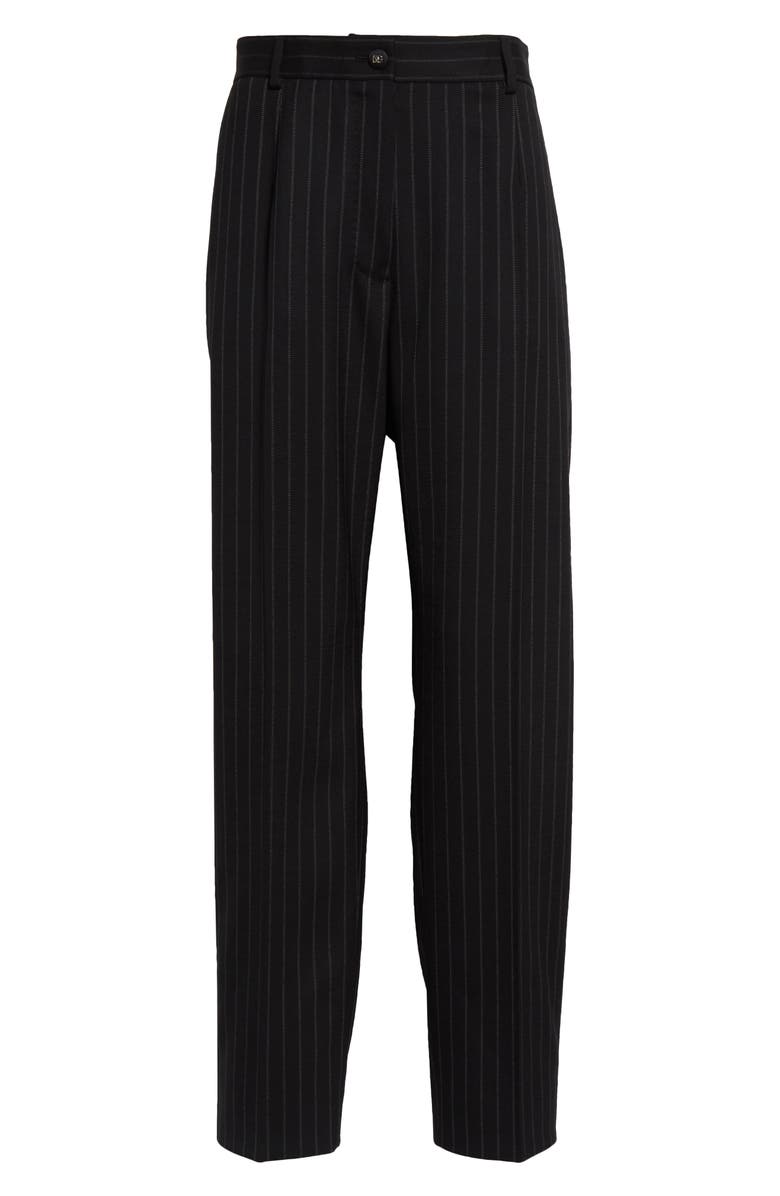 Dolce&Gabbana Pinstripe Tailored Wool Pants, Alternate, color, N0000 Nero