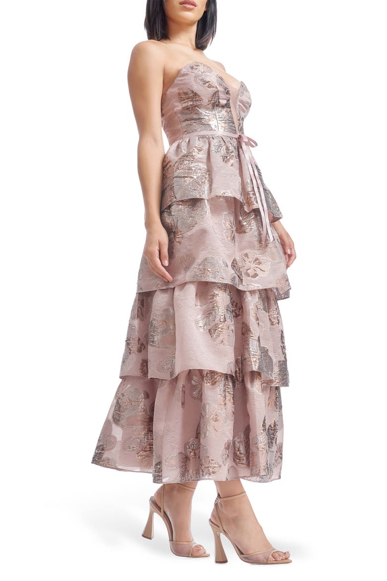 Savannah Metallic Strapless Tiered Gown, Alternate, color, ROSE GOLD MULTI