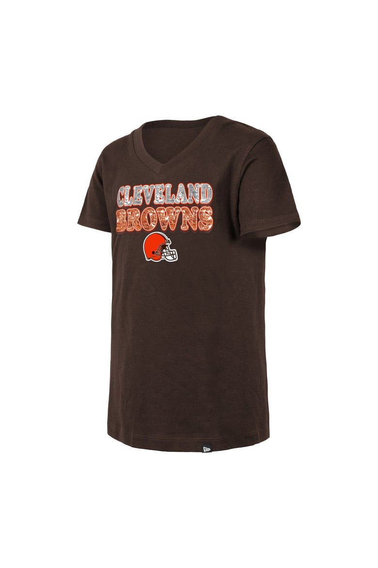 Girls Youth New Era Brown Cleveland Browns Reverse Sequin V-Neck T-Shirt, Alternate, color, Brown
