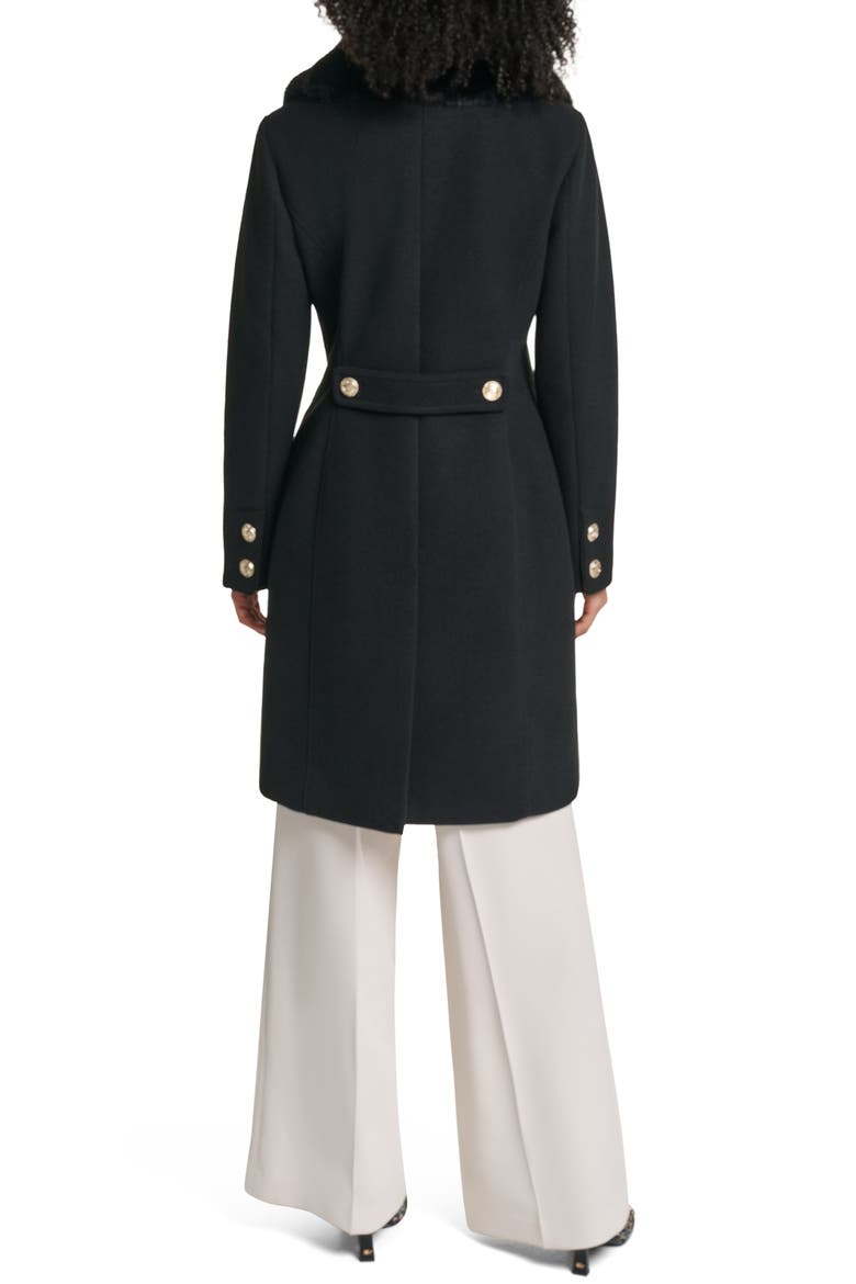 Faux Fur Collar Walker Coat with Bib, Alternate, color, BLACK