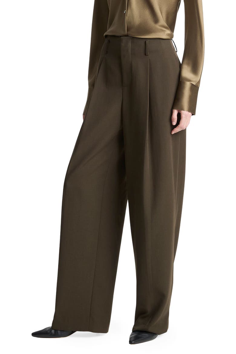 High Waist Pleated Wide Leg Pants, Alternate, color, VERDE