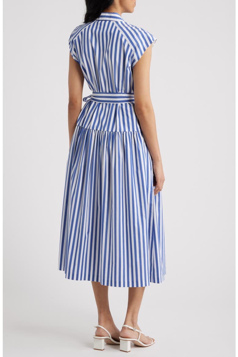 Tie Waist Cap Sleeve Midi Dress, Alternate, color, BLUE MULTI