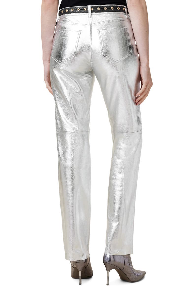 AllSaints Saige Foil Leather Pants, Alternate, color, Gunmetal