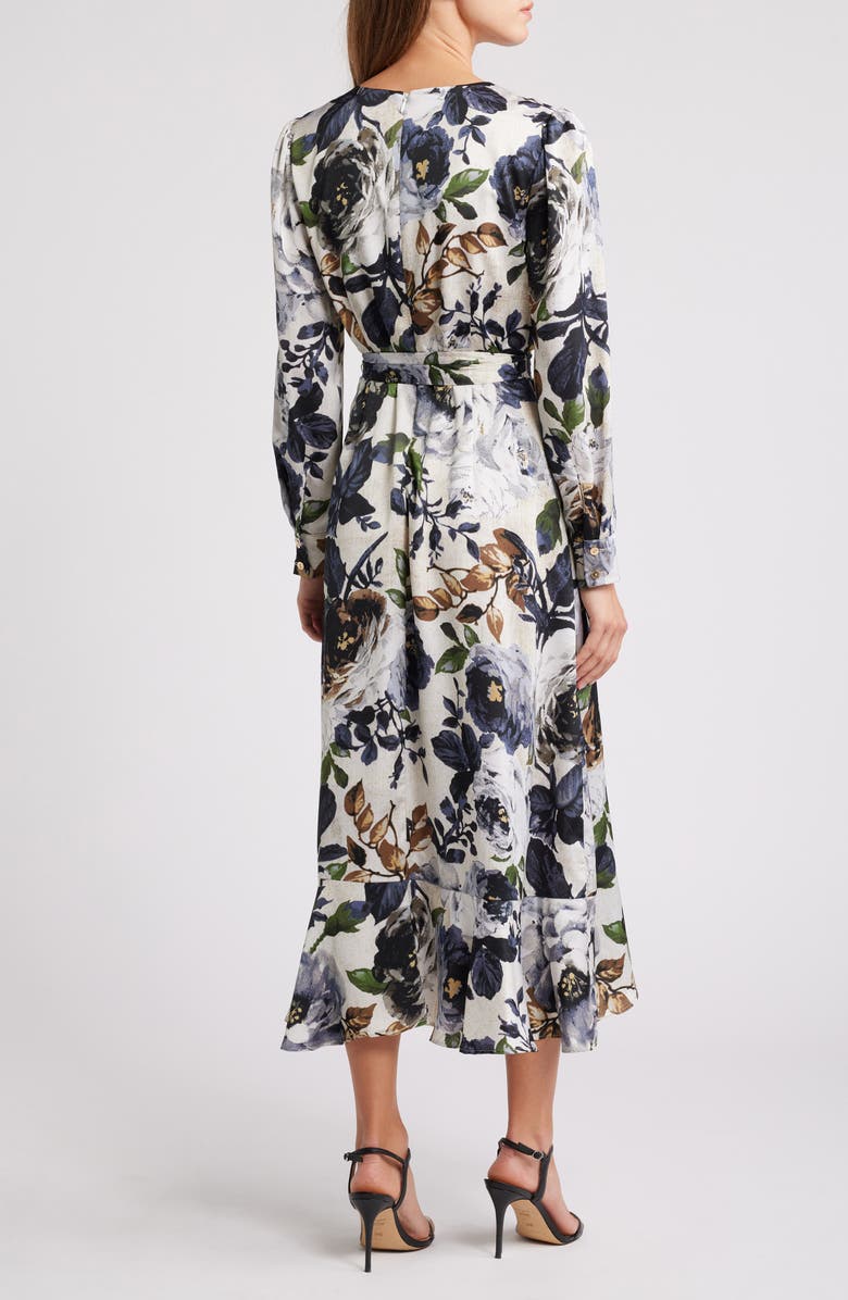 Tahari ASL Floral Satin Midi Dress, Alternate, color,
