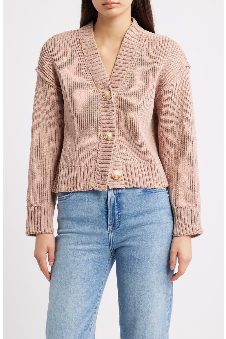 Relaxed Chenille V-Neck Cardigan, Main, color, MUSHROOM