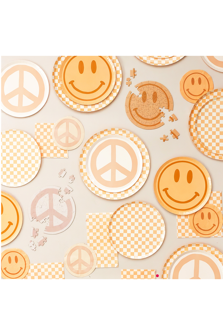 Checkered Dinner Plates, Alternate, color, Peaches N' Cream