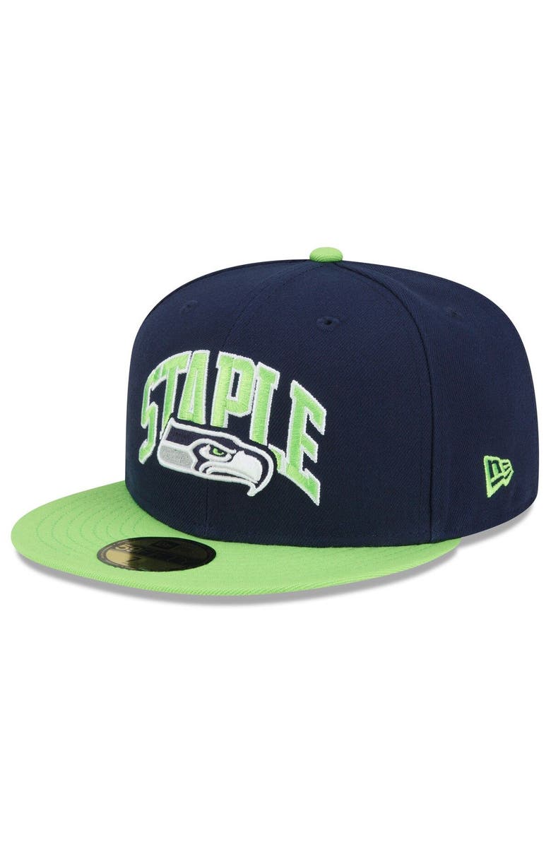 New Era x Staple Men's New Era Navy/Neon Green Seattle Seahawks NFL x Staple Collection 59FIFTY Fitted Hat, Alternate, color, 