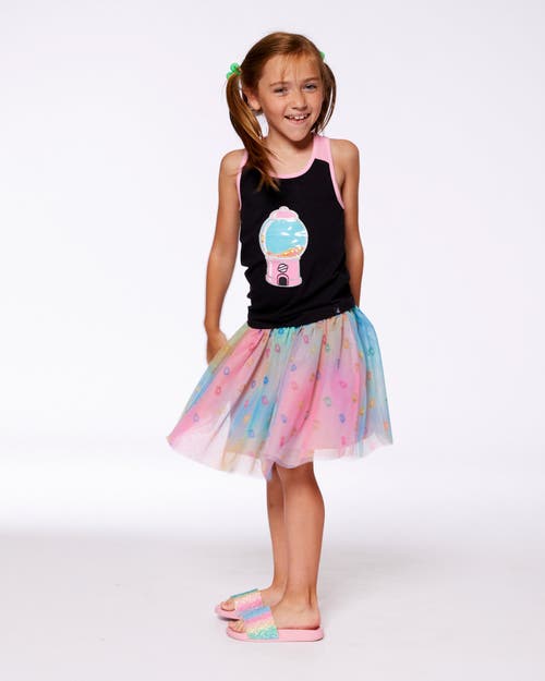Deux Par Deux Little Girl's Organic Cotton Racerback Tank Top Black And Candy Machine In Black And Candy Machine