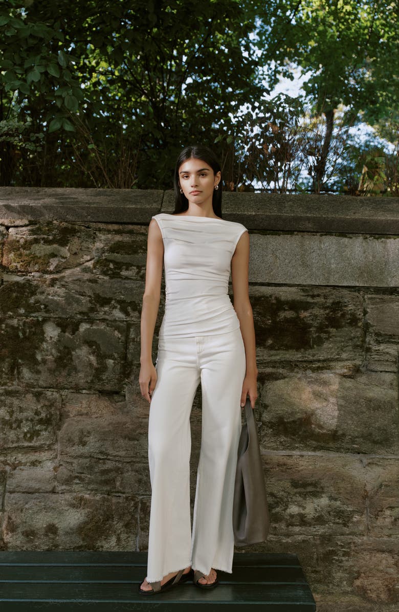 Marcella Cooper Boat Neck Ruched Tank, Alternate, color, Off White