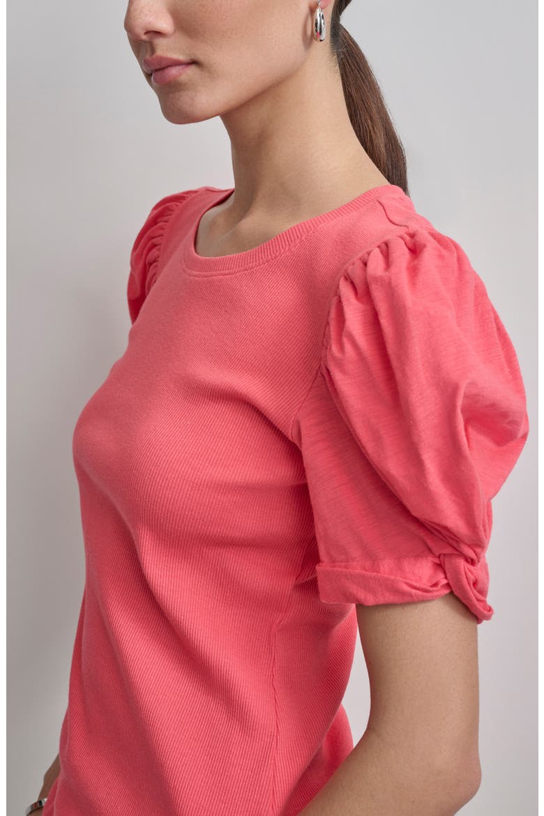 Twist Sleeve Rib Top, Alternate, color, BEACH CORAL