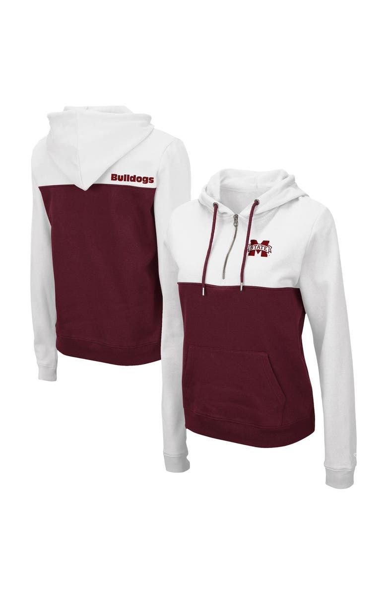 COLOSSEUM Women's Colosseum White/Maroon Mississippi State Bulldogs Aidan Lightweight Half-Zip Hoodie, Main, color, White