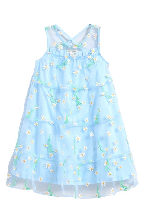 Kids' Floral Embroidered Mesh Trapeze Party Dress (Little Kid)