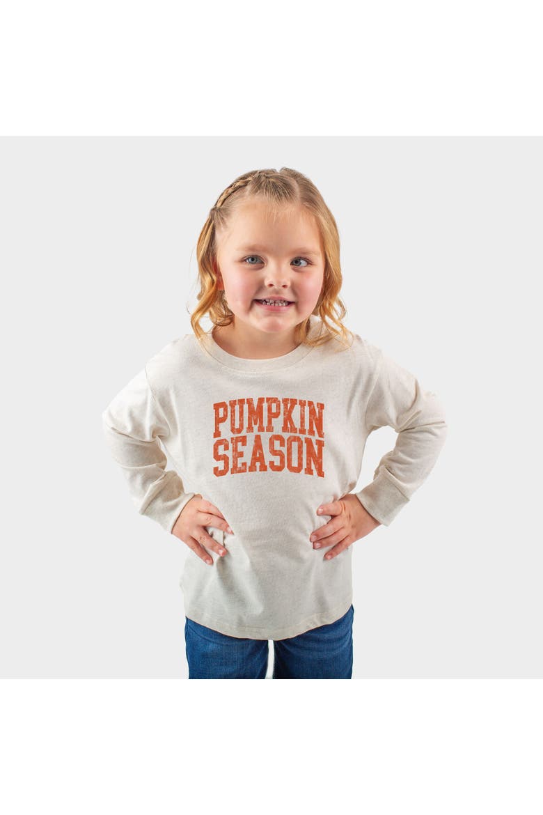Pumpkin Season Varsity Stacked Toddler Long Sleeve Graphic Tee, Alternate, color, Natural