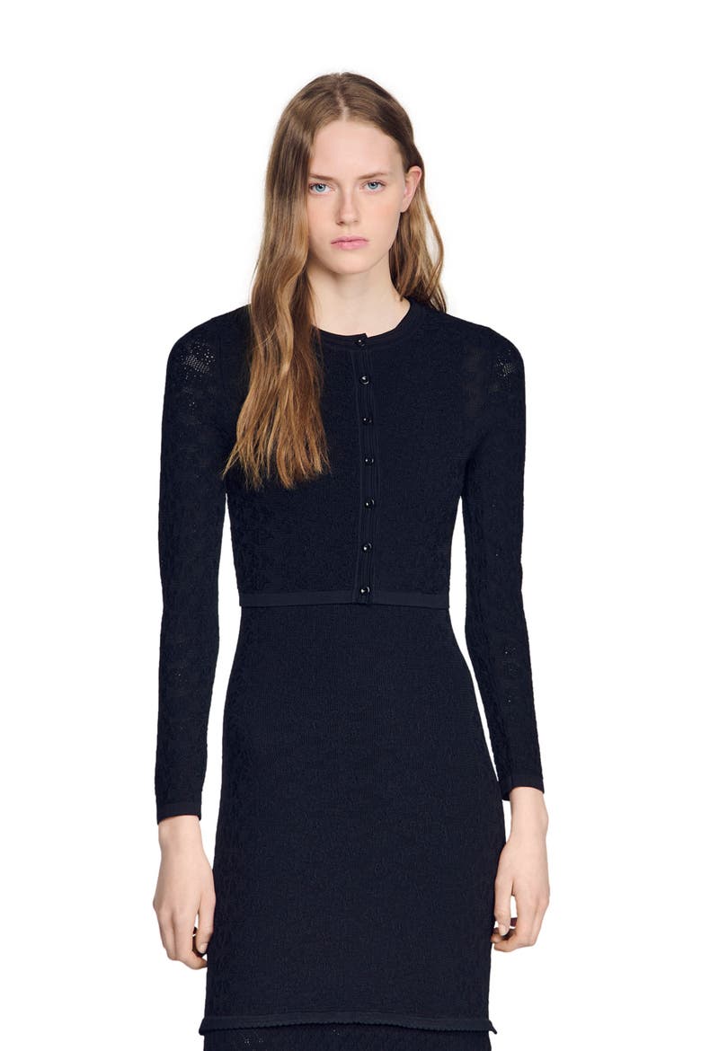 Decorative pointelle cardigan, Alternate, color, Black