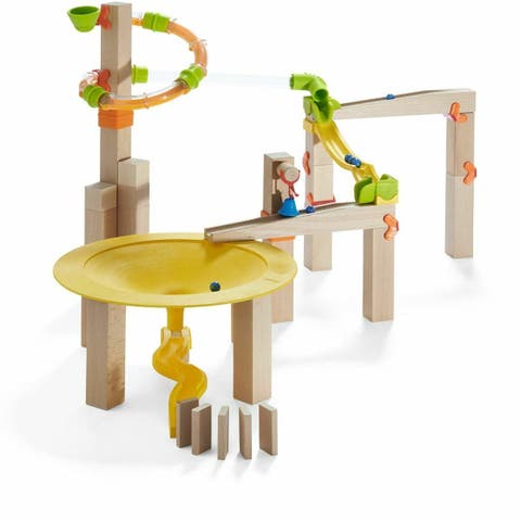 Wooden Marble Run Ball Track Funnel Jungle Set, STEM Toy for 3-10 Year Olds, Wooden Marble Race Track with Adjustable Speed Tubes