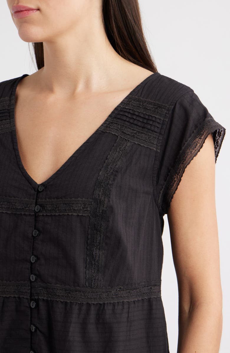 Lucky Brand Cap Sleeve Button Front Cotton Minidress, Alternate, color, Meteorite